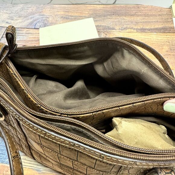 Relic Faux Alligator Shoulder Handbag Purse Brown Double Handle - Picture 10 of 16